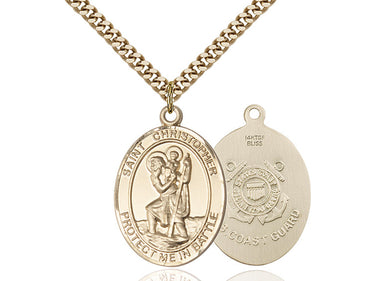 14kt Gold Filled St. Christopher Coast Guard Medal Necklace 1x1.25 inch with 24 inch chain by Bliss