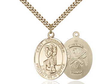 14kt Gold Filled St. Christopher National Guard Medal Necklace 1x1.25 inch with 24 inch chain by Bliss