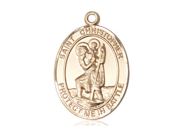 14kt Solid Gold St. Christopher Patron Saint Medal Pendant 1 x 3/4 handcrafted by Bliss Manufacturing