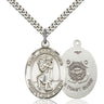 Sterling Silver St. Christopher Coast Guard Medal Necklace 1 inch by 1.25 inches with 24 inch chain by Bliss Manufacturing