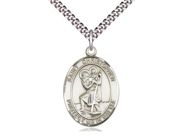 Sterling silver St. Christopher patron saint medal necklace with 24 inch chain by Bliss Manufacturing