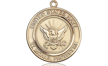 14kt Solid Gold St. Michael the Archangel Navy Medal Pendant 3/4 x 3/4 inch by Bliss Manufacturing