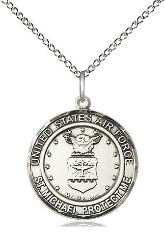 Sterling Silver St. Michael Air Force Medal Necklace 3/4 inch with 18 inch chain by Bliss Manufacturing
