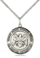 Sterling Silver St. Michael National Guard Medal Necklace 3/4 inch 18 inch Chain by Bliss USA
