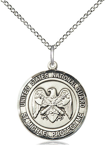 Sterling Silver St. Michael National Guard Medal Necklace 3/4 inch 18 inch Chain by Bliss USA