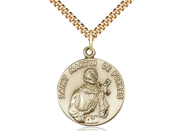 14kt Gold Filled St. Martin de Porres Patron Saint Medal Necklace 1 x 7/8 inch pendant with 24 inch chain by Bliss