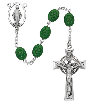 6x8mm oval shamrock sterling silver rosary 25 inches with sterling silver crucifix and center in deluxe gift box