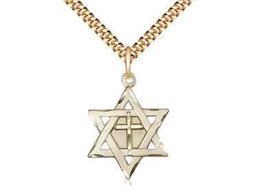 14kt Gold Filled Star of David with Cross necklace pendant 7/8 inch x 5/8 inch on 24 inch chain by Bliss