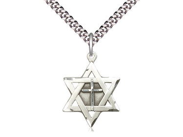 Sterling Silver Star of David with Cross Necklace 7/8 inch pendant on 24 inch chain by Bliss Manufacturing