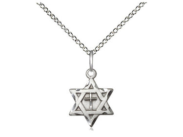 Small Sterling Silver Star of David with Cross Necklace 1/2 inch pendant on 18 inch chain by Bliss