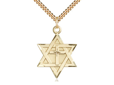 Large 14kt Gold Filled Star of David with Cross Necklace 1.25 inch pendant on 24 inch chain by Bliss