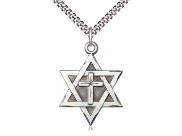 Sterling Silver Large Star of David with Cross Pendant Necklace 1 1/4 x 7/8 inches 24 inch chain Bliss