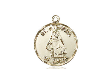 14kt solid gold St. Theresa medal pendant 3/4 by 5/8 inches handcrafted by Bliss Manufacturing USA