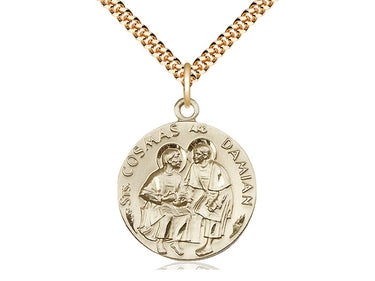 14kt gold filled Sts. Cosmas and Damian patron saint medal necklace 24 inch chain by Bliss Manufacturing