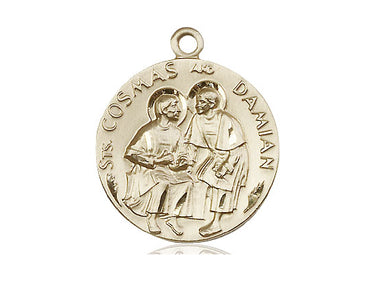 14kt solid gold Sts. Cosmas and Damian patron saint medal pendant 1 inch by Bliss Manufacturing