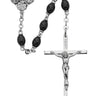 Sterling silver 4x6mm black glass oval bead rosary with sterling silver center piece and crucifix in deluxe gift box