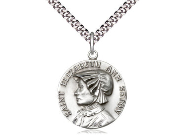 Sterling silver St. Ann patron saint medal necklace with 1x7/8 inch pendant on 24 inch chain by Bliss