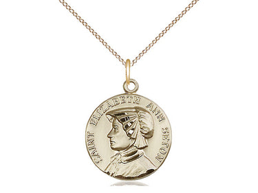 14kt gold filled St. Elizabeth Ann Seton patron saint medal necklace three-quarter inch by Bliss Manufacturing