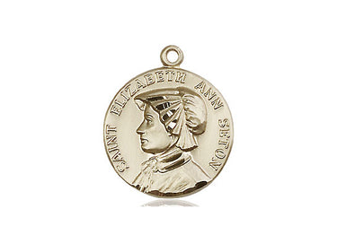 14kt solid gold St. Elizabeth Ann Seton patron saint medal pendant three-quarter inch by Bliss Manufacturing