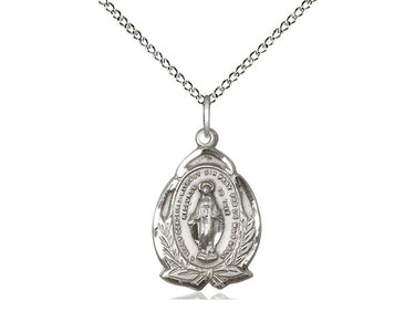 Sterling Silver Miraculous Medal Necklace 3/4 x 1/2 inch on 18 inch chain handmade by Bliss Manufacturing