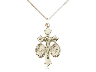 Gold Filled Holy Family Medal Necklace with Jesus Mary Joseph 1 1/8 x 5/8 inches on 18 inch Curb Chain by Bliss