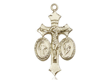 14kt Solid Gold Holy Family Medal Pendant 1 1/8 x 5/8 inches featuring Jesus Mary and Joseph handcrafted by Bliss