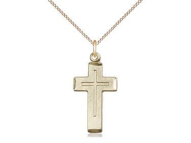 Gold Filled Catholic Cross Necklace 7/8 x 1/2 inches on 18 inch Curb Chain by Bliss Manufacturing