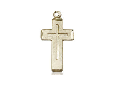 14kt Solid Gold Catholic Cross Medal Pendant 7/8 x 1/2 inches handcrafted in USA by Bliss Manufacturing