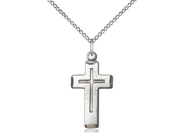 Sterling Silver Medium Catholic Cross Necklace 7/8 x 1/2 inch pendant on 18 inch curb chain by Bliss