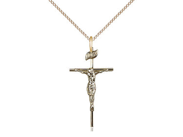 Gold filled medium Catholic crucifix necklace 1 x 1/2 pendant with 18 inch chain by Bliss Manufacturing
