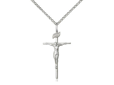 Sterling silver medium Catholic crucifix necklace 1 x 1/2 pendant with 18 inch chain by Bliss Manufacturing
