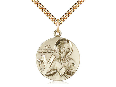 14kt Gold Filled St. Andrew Patron Saint Medal Necklace with 24 inch chain by Bliss Manufacturing USA