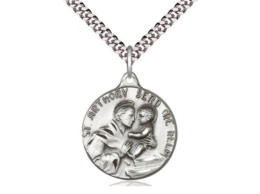 Sterling Silver St. Anthony of Padua patron saint medal necklace with 24 inch chain, handcrafted by Bliss Manufacturing