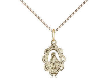 14kt Gold Filled Small Miraculous Medal Necklace 1/2 x 3/8 inch on 18 inch chain handmade by Bliss Manufacturing