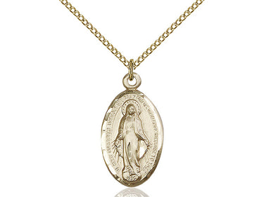 14kt Gold Filled Medium Miraculous Medal Necklace 7/8 x 1/2 inch on 18 inch chain handmade by Bliss Manufacturing