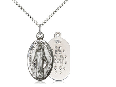 Sterling Silver Miraculous Medal Necklace 7/8 x 1/2 inches with 18 inch Chain by Bliss Manufacturing