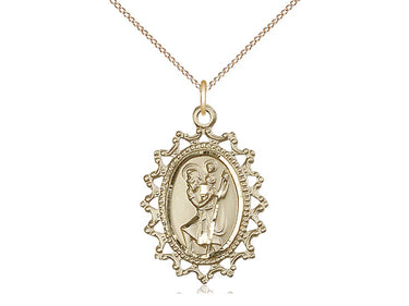 14kt Gold Filled St. Christopher Patron Saint Medal Necklace 1x3/4 inch with 18 inch Chain by Bliss