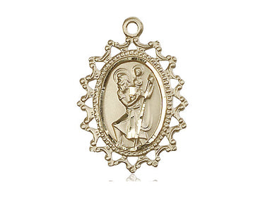 14kt solid gold St. Christopher patron saint medal pendant 1x3/4 inches by Bliss Manufacturing