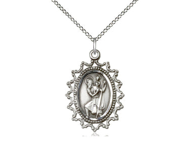 Sterling silver St. Christopher patron saint medal necklace 1x3/4 inches on 18 inch chain by Bliss