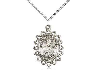 Sterling Silver Our Lady of Czestochowa Black Madonna Medal Necklace 1 x 3/4 inches with 18 inch Chain