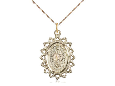 14kt Gold Filled Our Lady of Guadalupe Medal Necklace 1 inch by 3/4 inch on 18 inch Chain by Bliss