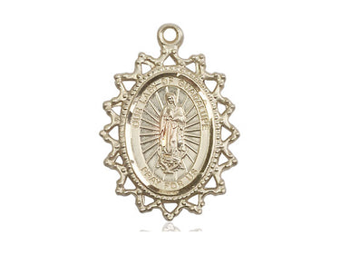 14kt Solid Gold Our Lady of Guadalupe Catholic Medal Pendant 1 inch x 3/4 inch by Bliss Manufacturing