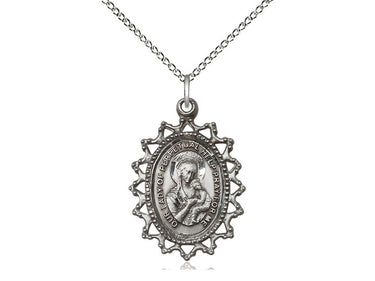 Sterling silver Our Lady of Perpetual Help medal necklace 1x3/4 inch pendant on 18 inch curb chain handcrafted by Bliss