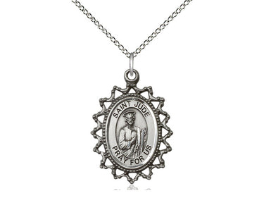 Sterling Silver St. Jude Medal Necklace 1 inch by 3/4 inch on 18 inch chain handcrafted by Bliss Manufacturing USA