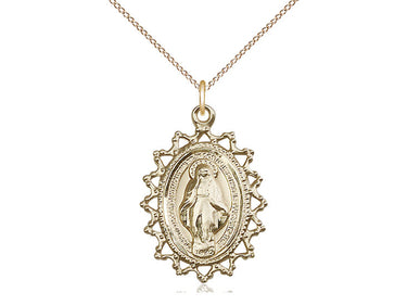 14kt Gold Filled Miraculous Medal Necklace 1 inch by 3/4 inch on 18 inch Chain by Bliss