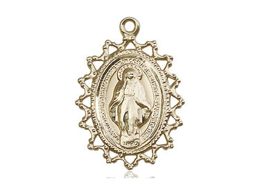 14kt Solid Gold Miraculous Medal Catholic Pendant 1 inch x 3/4 inch by Bliss Manufacturing