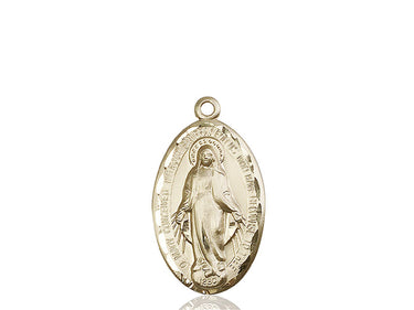 14kt Solid Gold Large Miraculous Medal Pendant 1-3/8x3/4 inch handcrafted Bliss USA