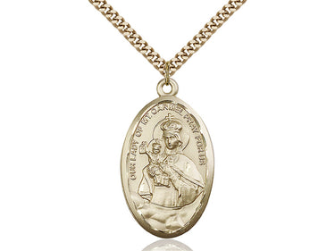 Large 14kt Gold Filled Our Lady of Mount Carmel Medal Necklace 1 3/8 x 3/4 inch on 24 inch chain by Bliss