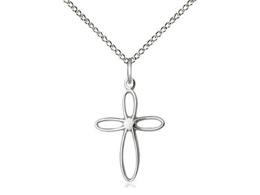 Sterling Silver Medium Loop Cross Necklace 3/4 x 1/2 inch pendant on 18 inch lite curb chain by Bliss