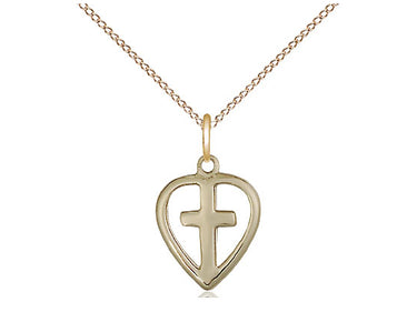 14kt Gold Filled Small Heart and Cross Necklace 1/2 x 3/8 inches on 18 inch chain by Bliss